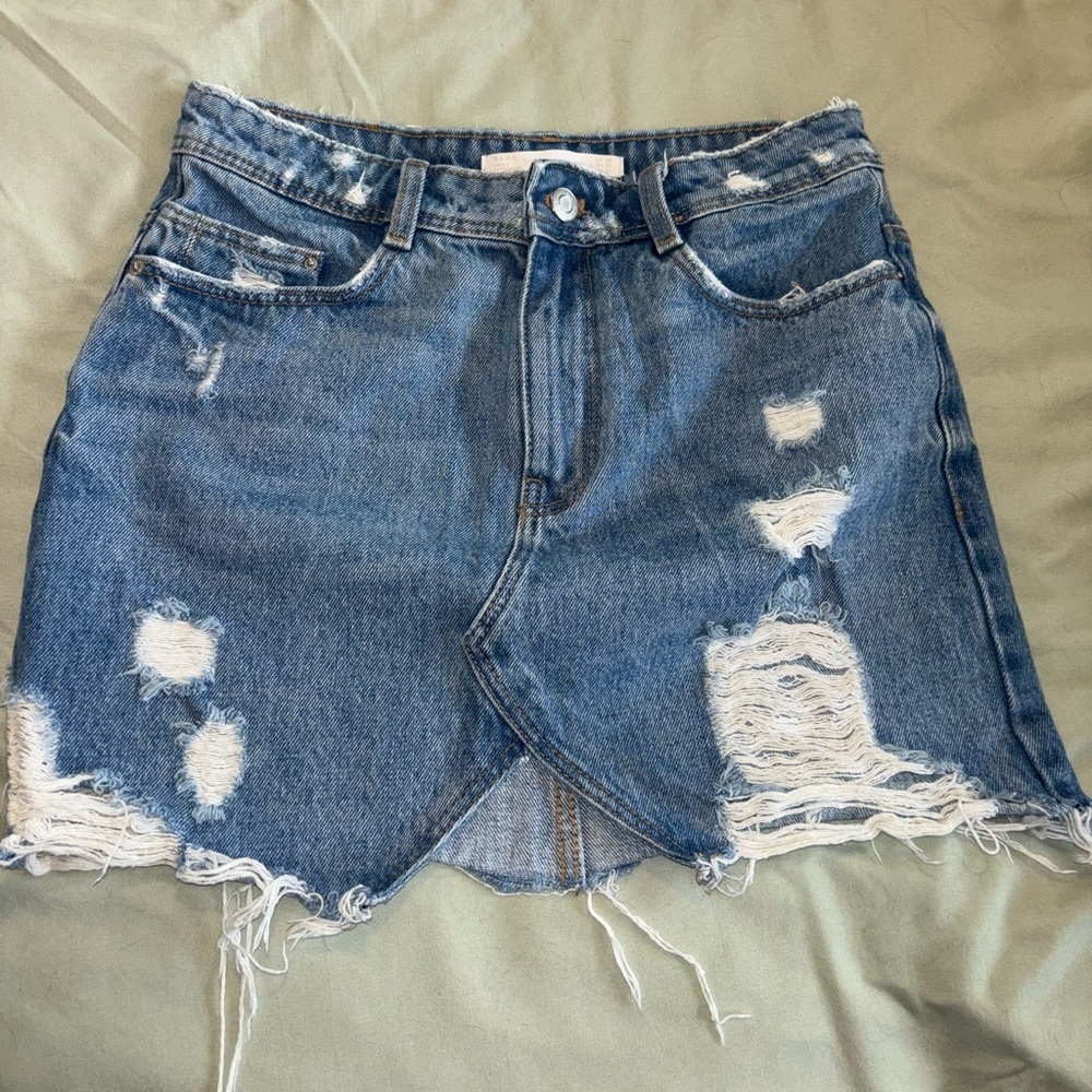 Distressed Denim Skirt